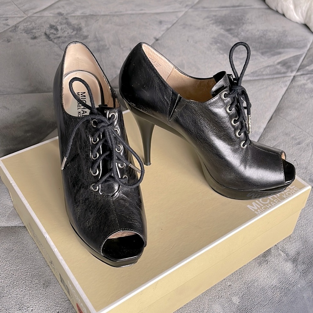 Michael Kors, black leather Tatum Oxford shoe.